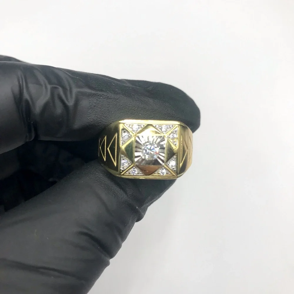Men's Gold over 925 Sterling Silver Signet Ring with Center Stone CZ Size 9.5